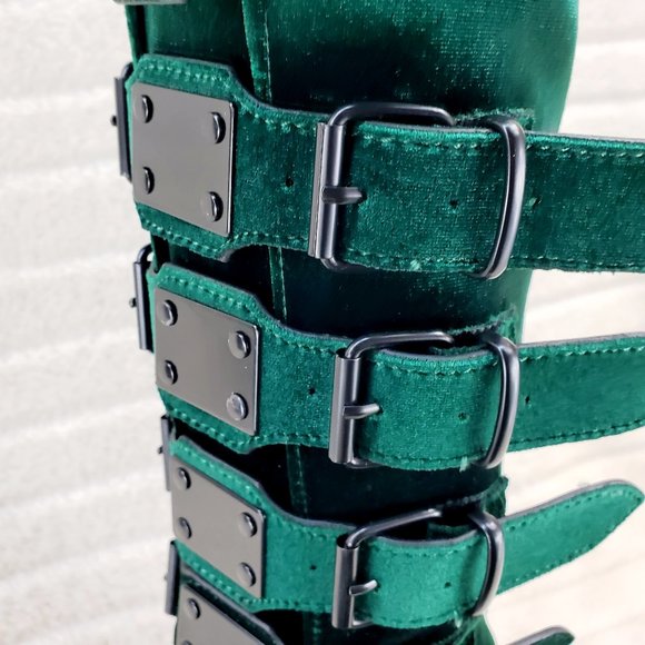 Swing Emerald Green Velvet Goth Punk Multi Strap Platform Restocked - Picture 5 of 14